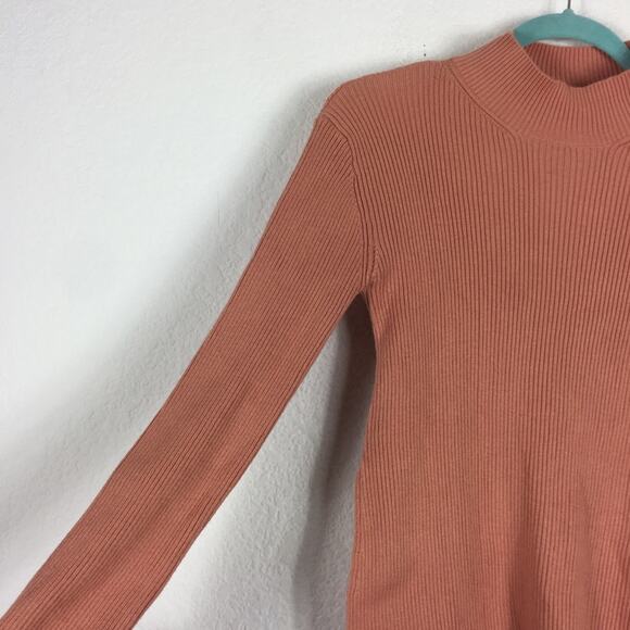 Zara Pink Ribbed Turtleneck Asymmetric Hem Mock Neck Sweater Small - Picture 8 of 10
